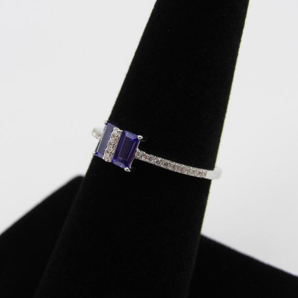 Sterling Silver Baguette Purple CZ Diamond Ring - Picture 2 of 5